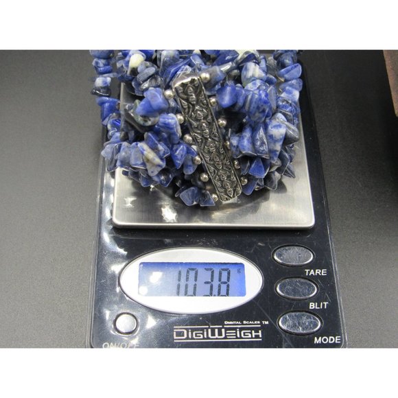 7" Sterling Silver Sodalite Multiple String Stone Expandable Bracelet Vintage - Picture 8 of 8